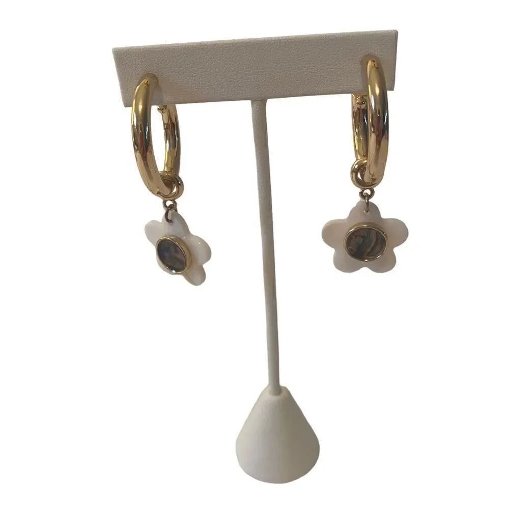 C&C California thick gold toned 3/4 Hoop Flower Drop Earrings.